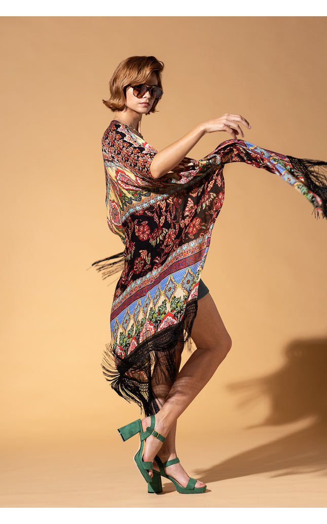 Majestic Mosaic Fringe Kimono
