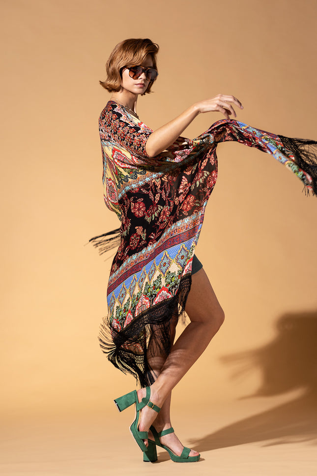 Majestic Mosaic Fringe Kimono