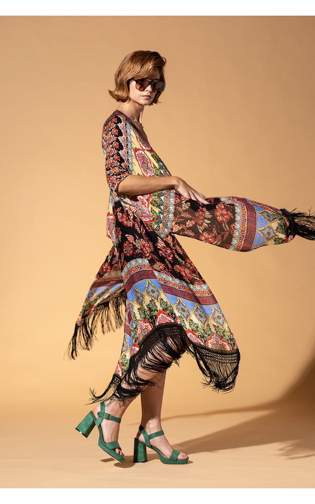 Majestic Mosaic Fringe Kimono