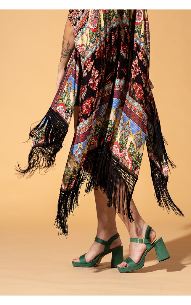 Majestic Mosaic Fringe Kimono