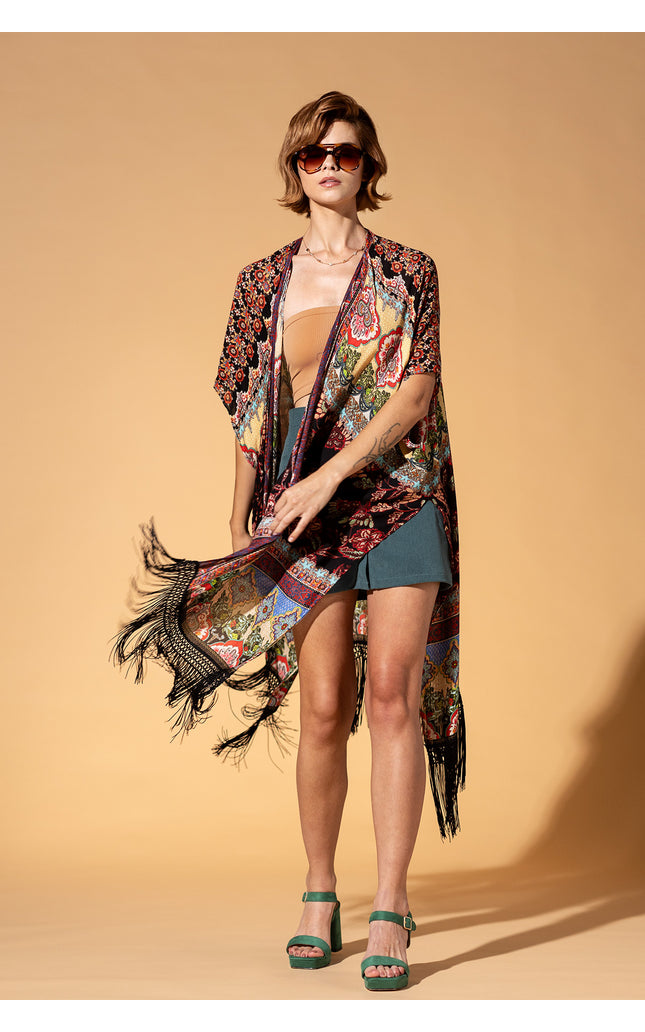Majestic Mosaic Fringe Kimono