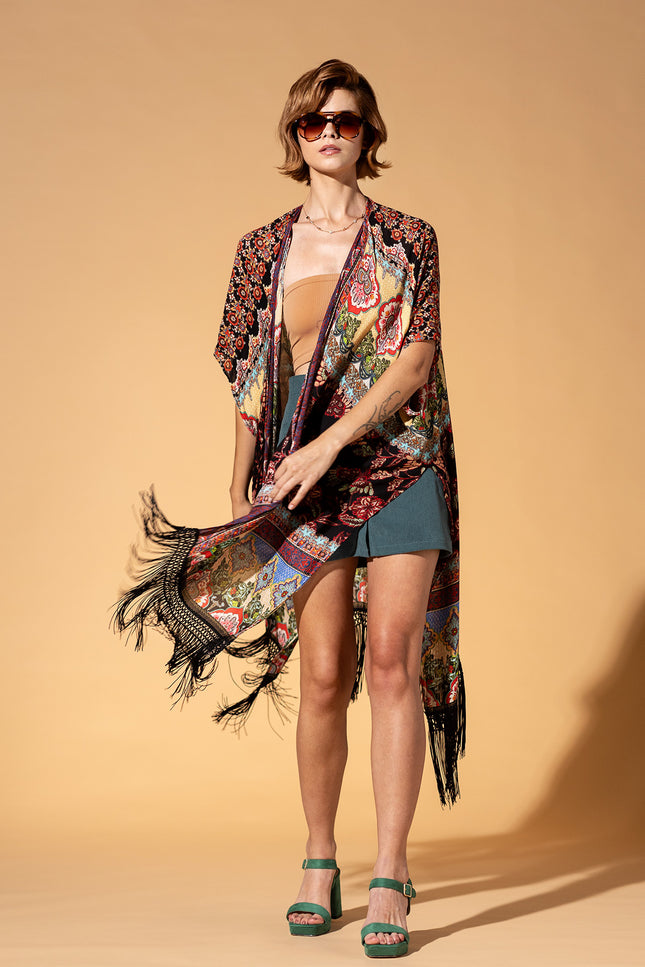 Majestic Mosaic Fringe Kimono