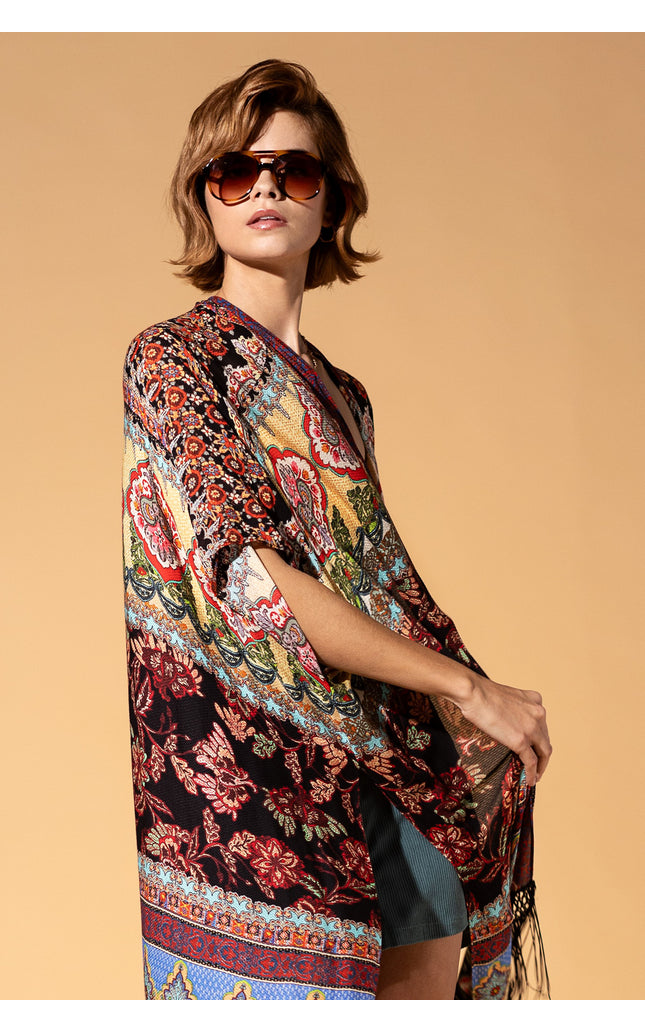 Majestic Mosaic Fringe Kimono