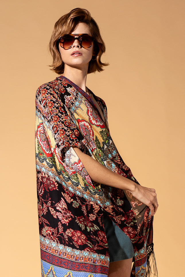 Majestic Mosaic Fringe Kimono