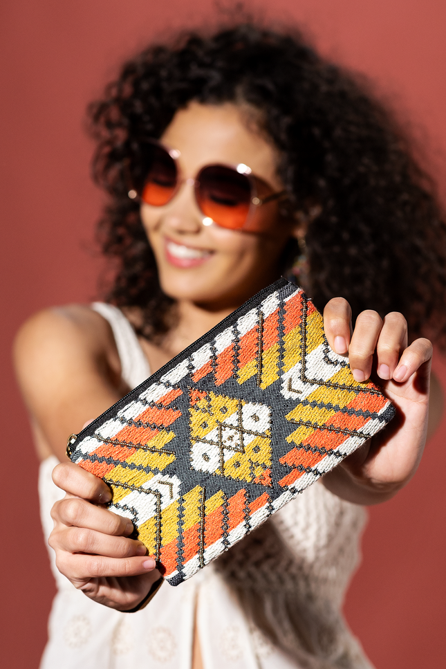 Diamond Ember Jacquard Clutch