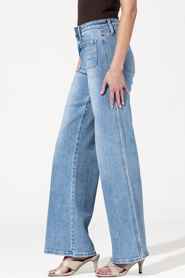 High Rise Patch Pocket Wide Leg Jeans