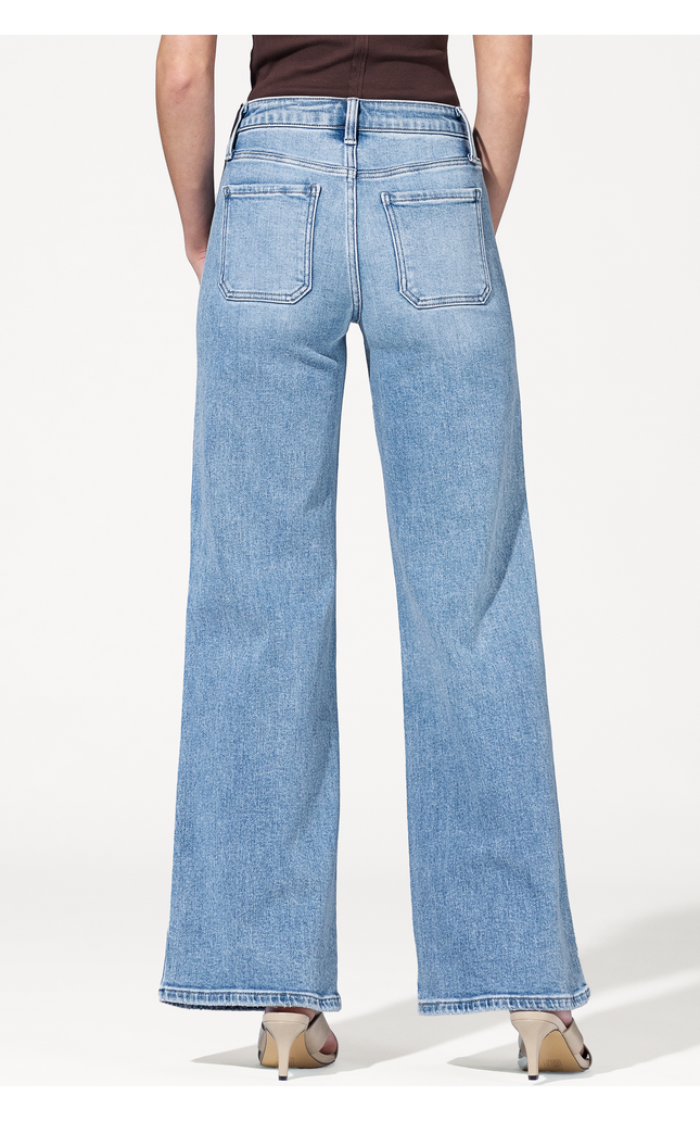 High Rise Patch Pocket Wide Leg Jeans