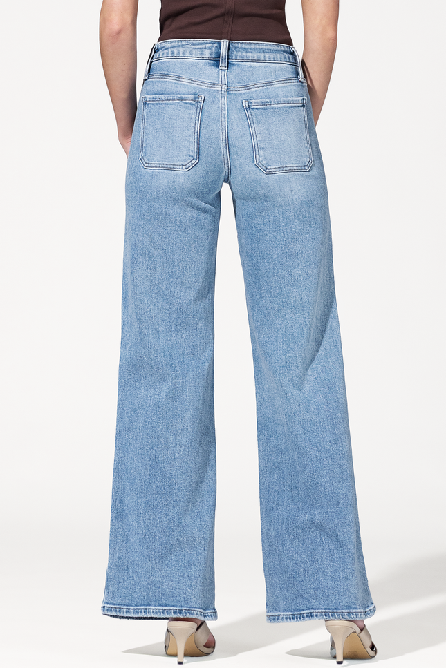 High Rise Patch Pocket Wide Leg Jeans