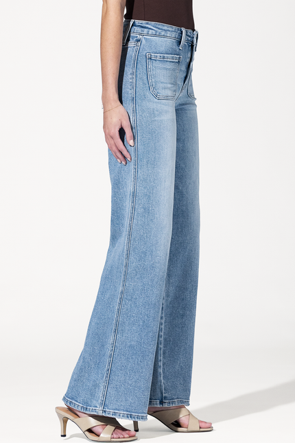 High Rise Patch Pocket Wide Leg Jeans