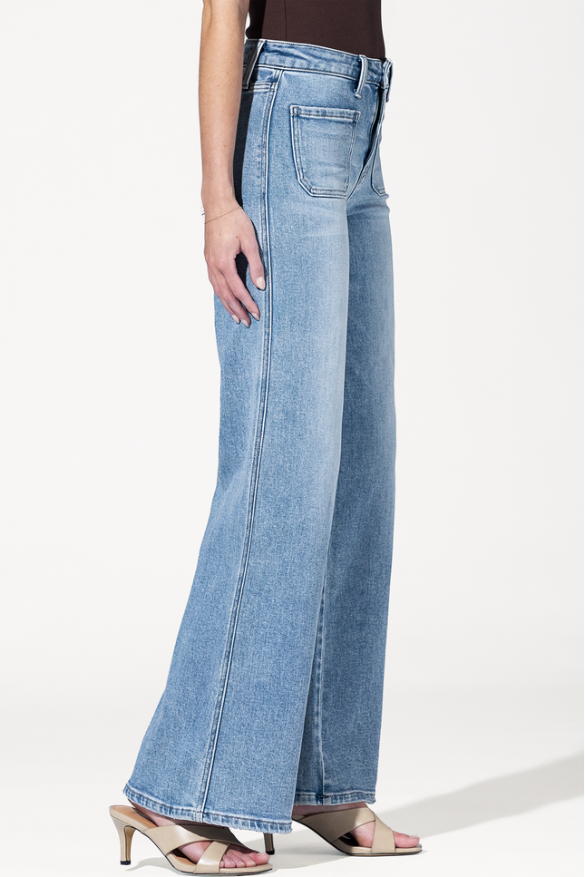 High Rise Patch Pocket Wide Leg Jeans