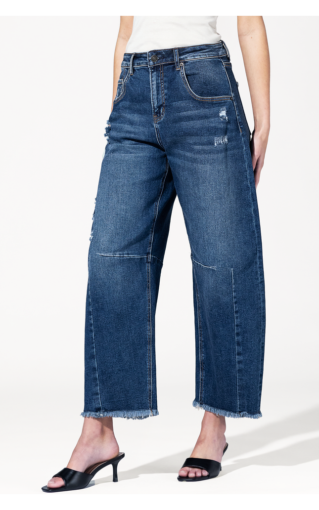 Super High Distressed Ankle Barrel Leg Jeans