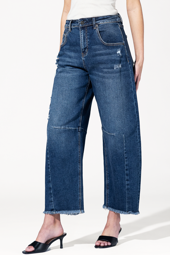 Super High Distressed Ankle Barrel Leg Jeans