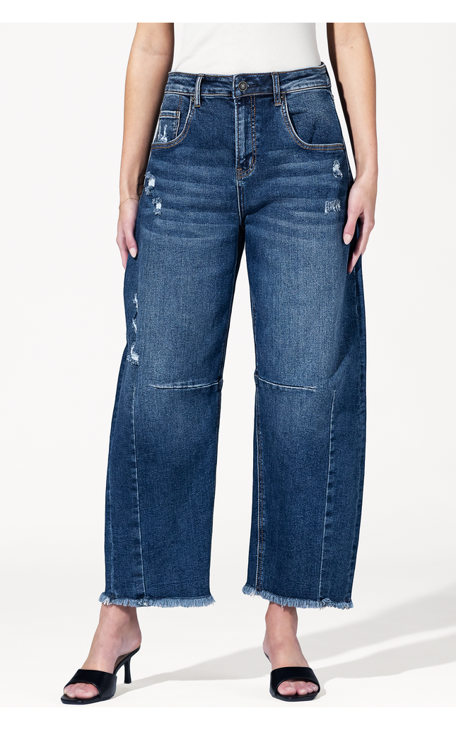 Super High Distressed Ankle Barrel Leg Jeans