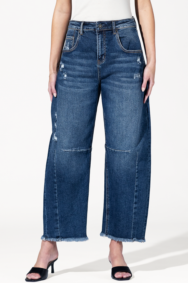 Super High Distressed Ankle Barrel Leg Jeans