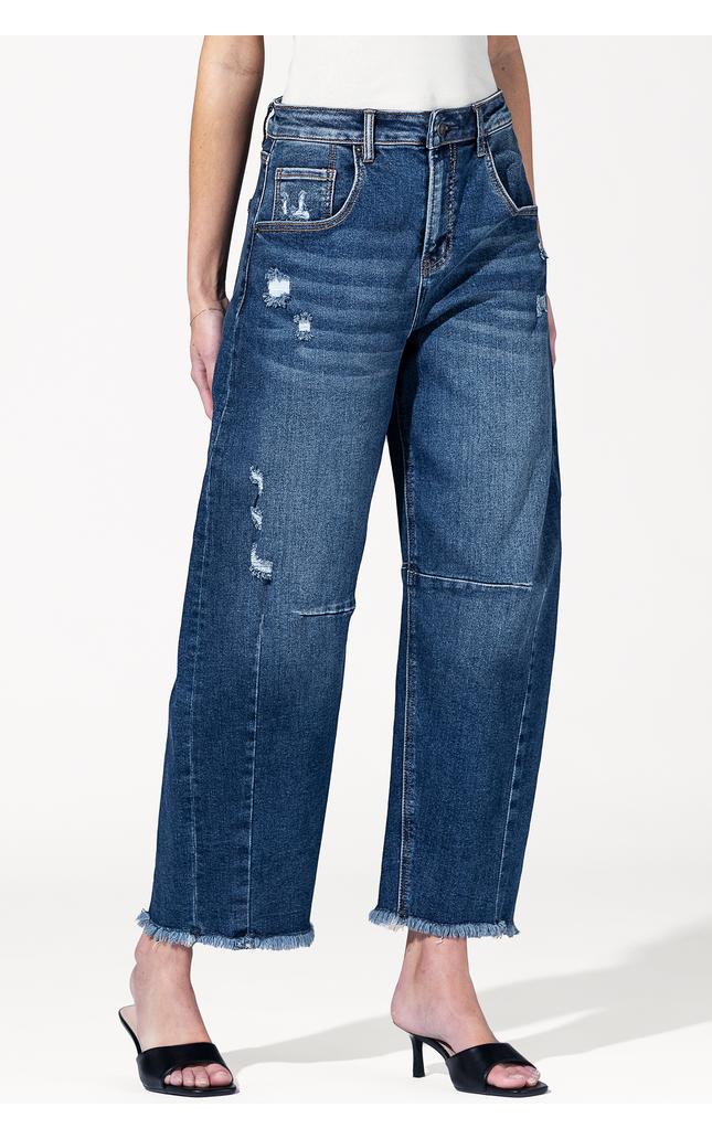 Super High Distressed Ankle Barrel Leg Jeans