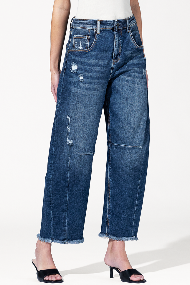 Super High Distressed Ankle Barrel Leg Jeans