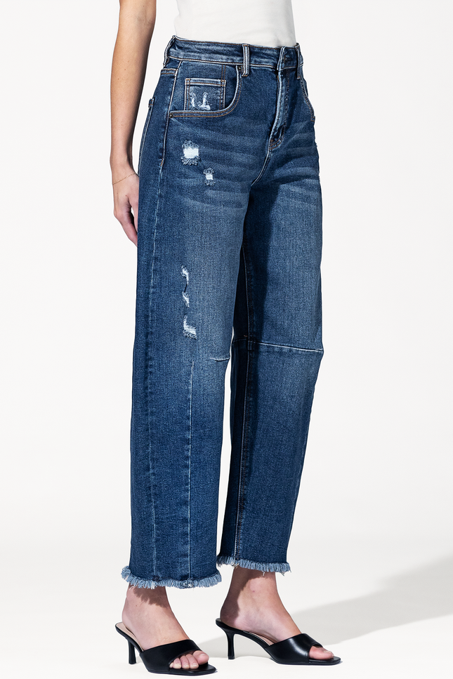 Super High Distressed Ankle Barrel Leg Jeans