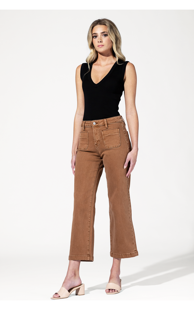 High Rise Cropped Jean with Fatigue Pockets