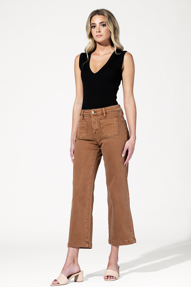 High Rise Cropped Jean with Fatigue Pockets