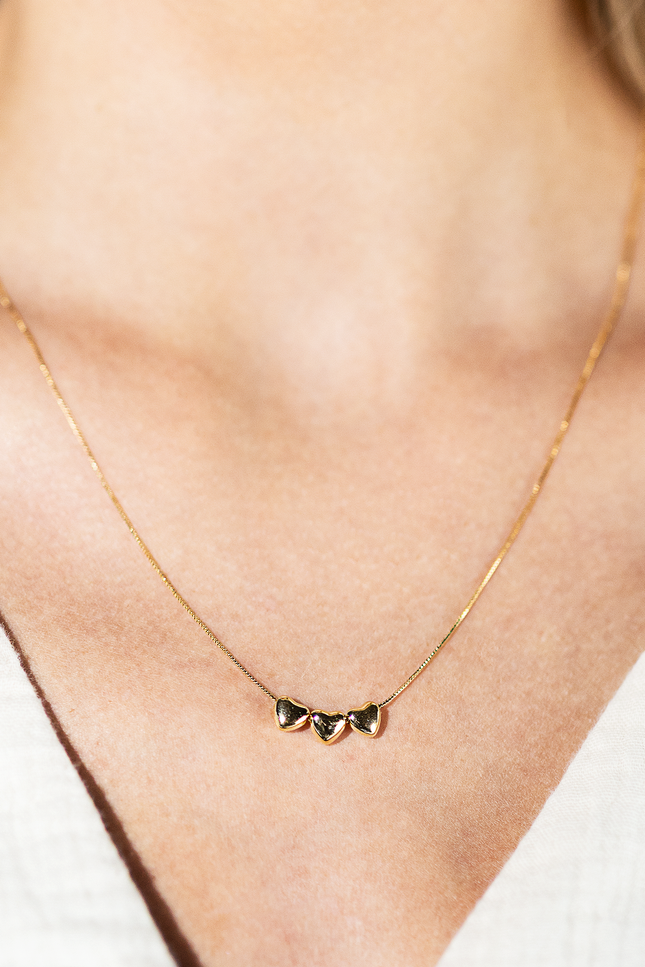18K Gold Filled Trio Heart Necklace
