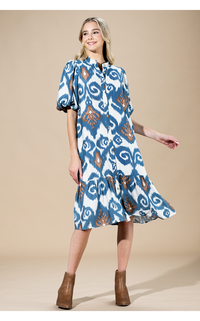 Indigo Mirage Button-Up Midi Dress
