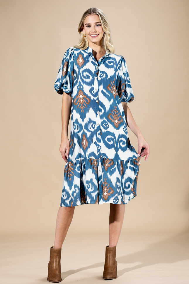 Indigo Mirage Button-Up Midi Dress