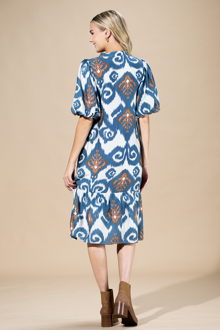 Indigo Mirage Button-Up Midi Dress