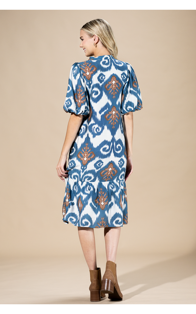 Indigo Mirage Button-Up Midi Dress