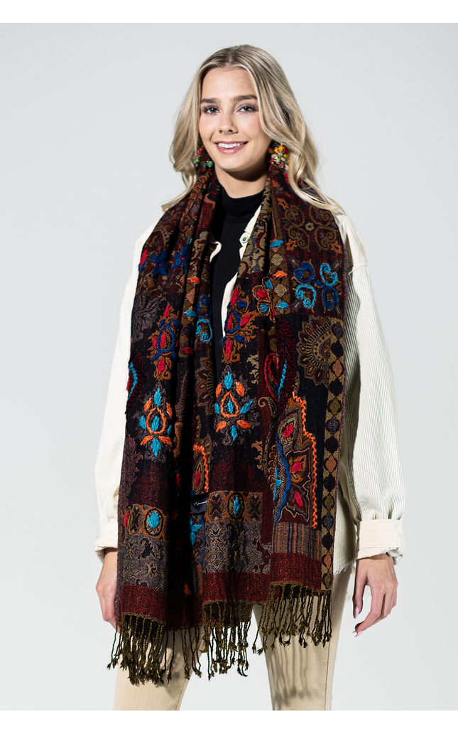 Durango Wool Embroidered Scarf