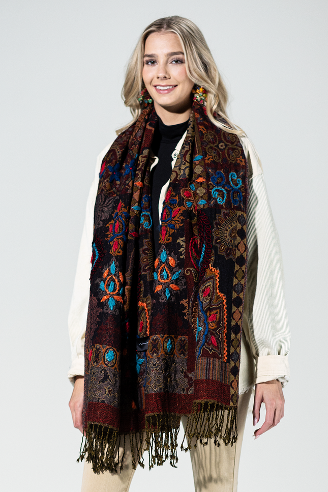Durango Wool Embroidered Scarf