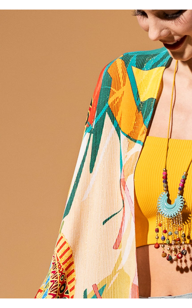 Abstract Tropics Lurex Kimono