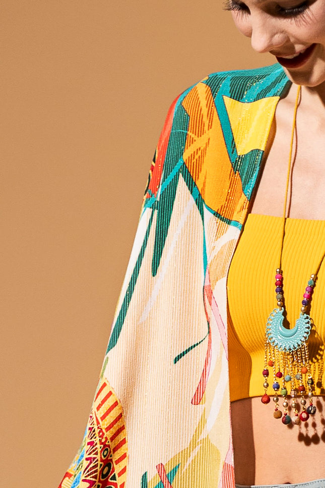 Abstract Tropics Lurex Kimono