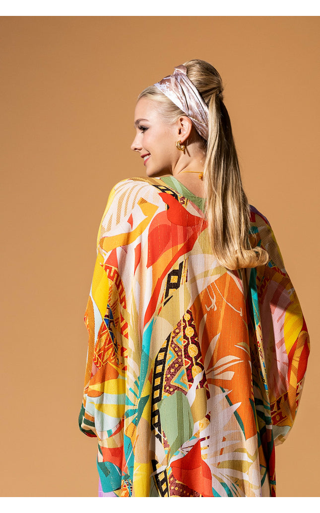 Abstract Tropics Lurex Kimono