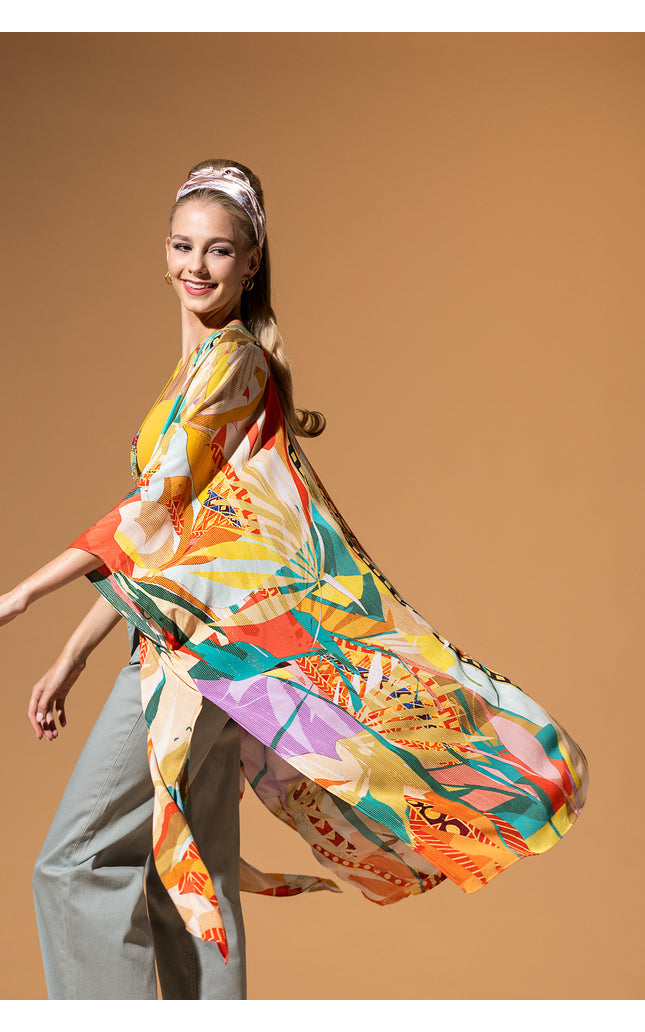 Abstract Tropics Lurex Kimono