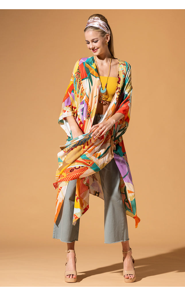 Abstract Tropics Lurex Kimono