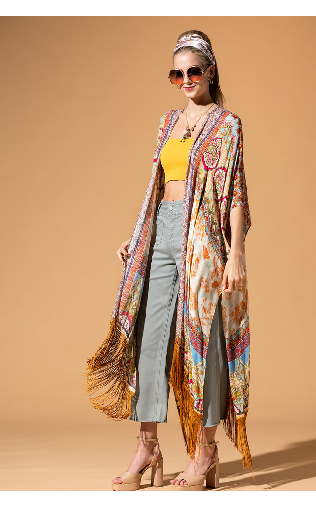 Regal Bloom Fringe Kimono