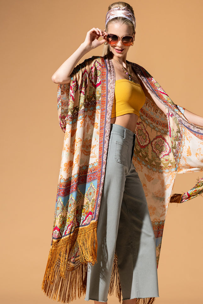 Regal Bloom Fringe Kimono