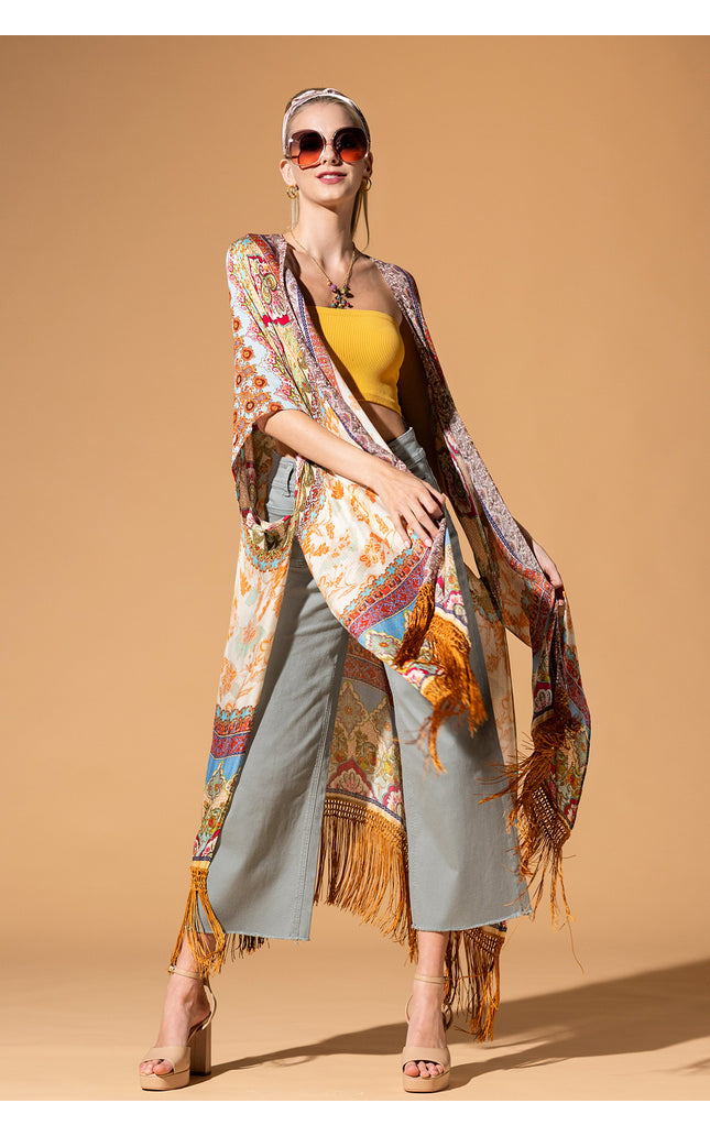 Regal Bloom Fringe Kimono