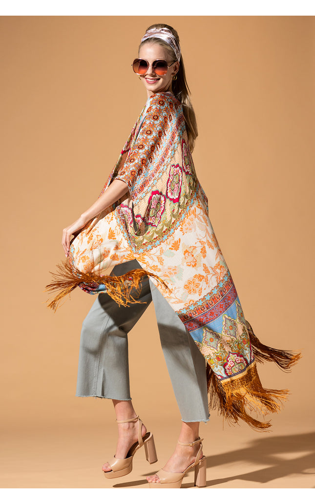 Regal Bloom Fringe Kimono