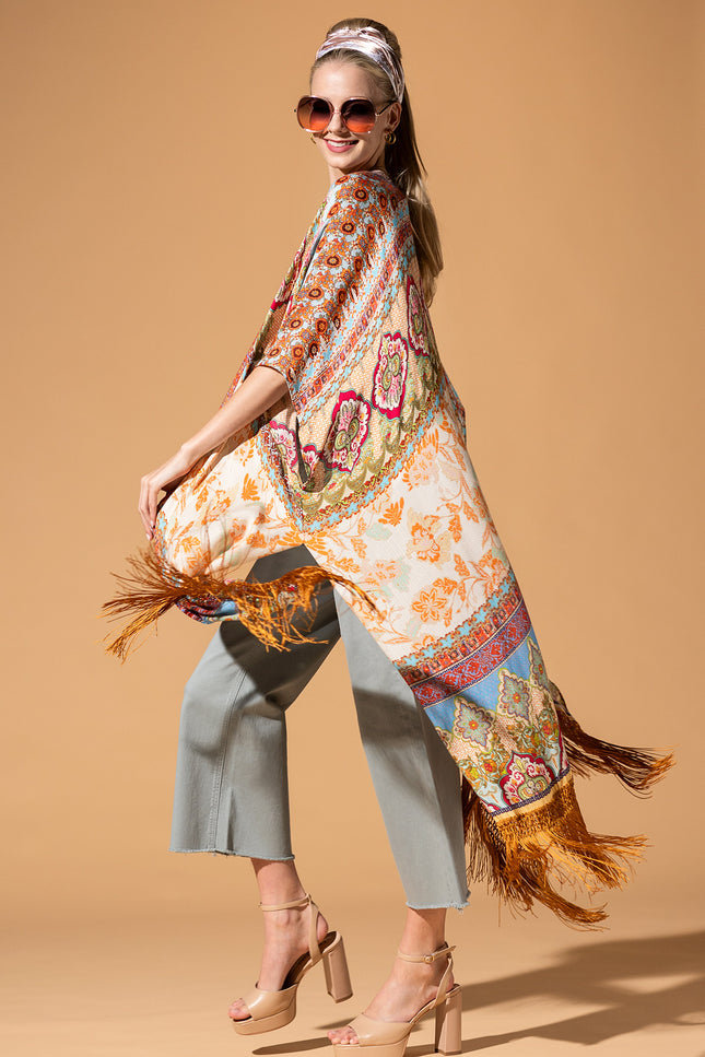 Regal Bloom Fringe Kimono