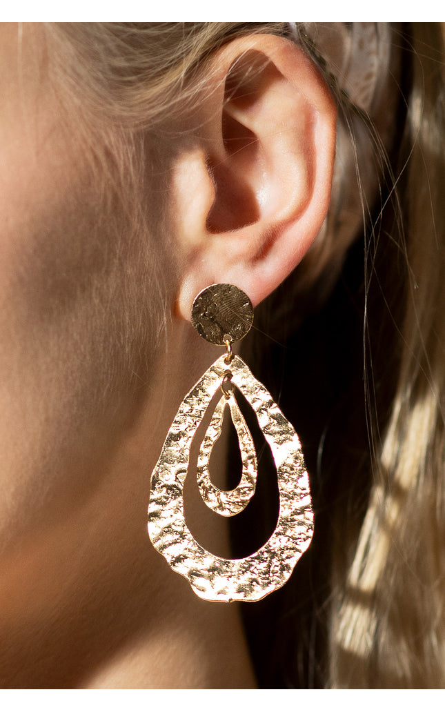 Hammered Teardrop Layered Earrings