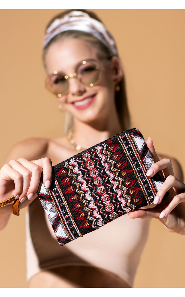 Vintage Vermilion Beaded Clutch