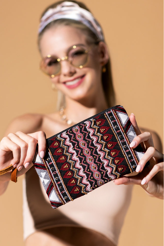 Vintage Vermilion Beaded Clutch