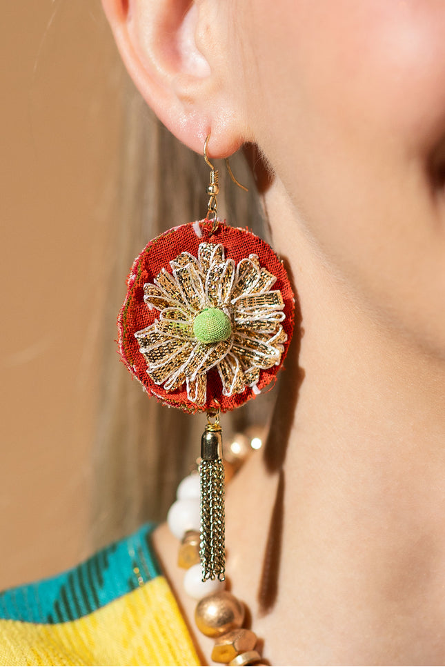 Floral Chain Tassel Earrings