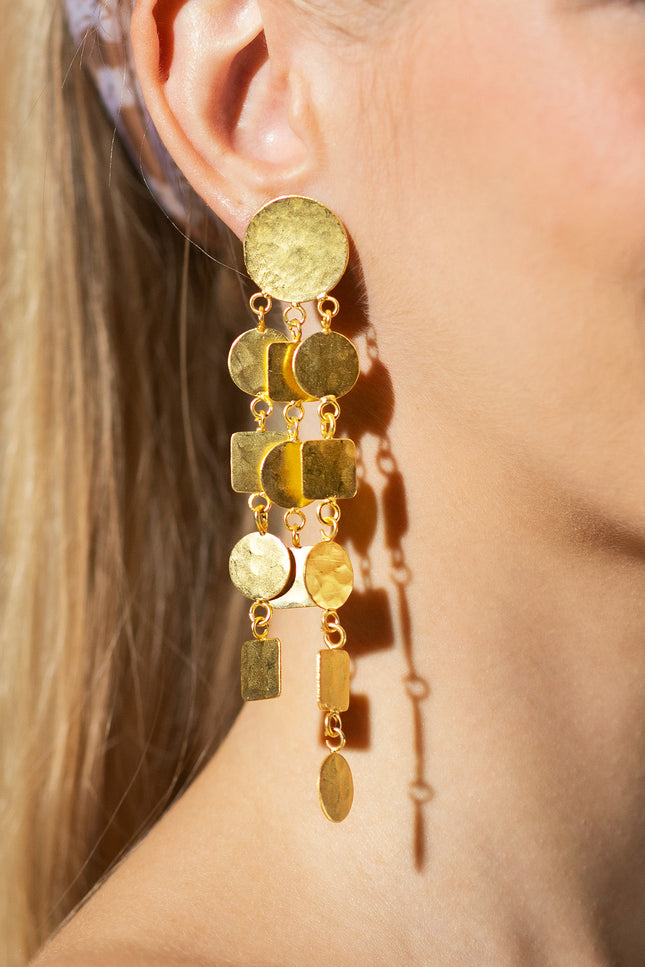 Hammered Geometric Drop Earrings