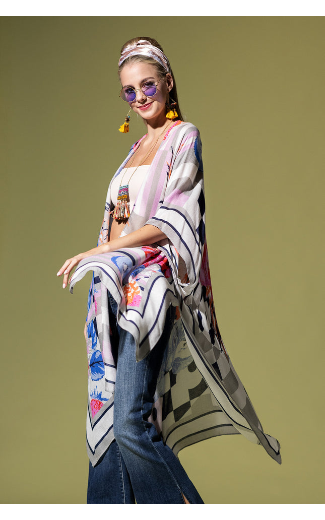 Checkered Bloom Kimono