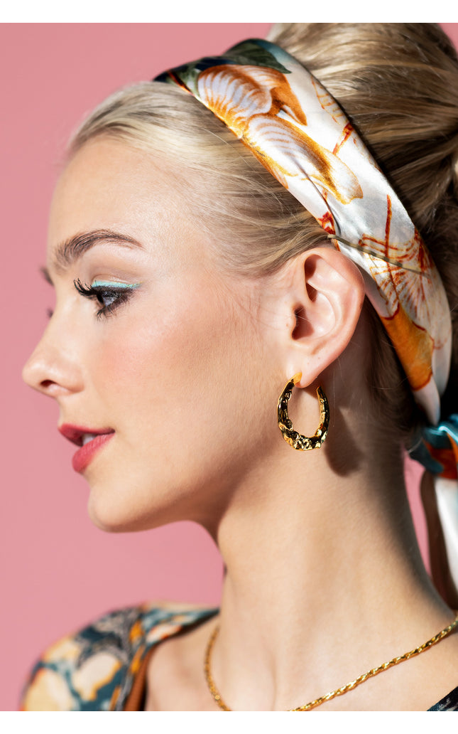 18K Gold Plated Organic Texture Hoop Earrings