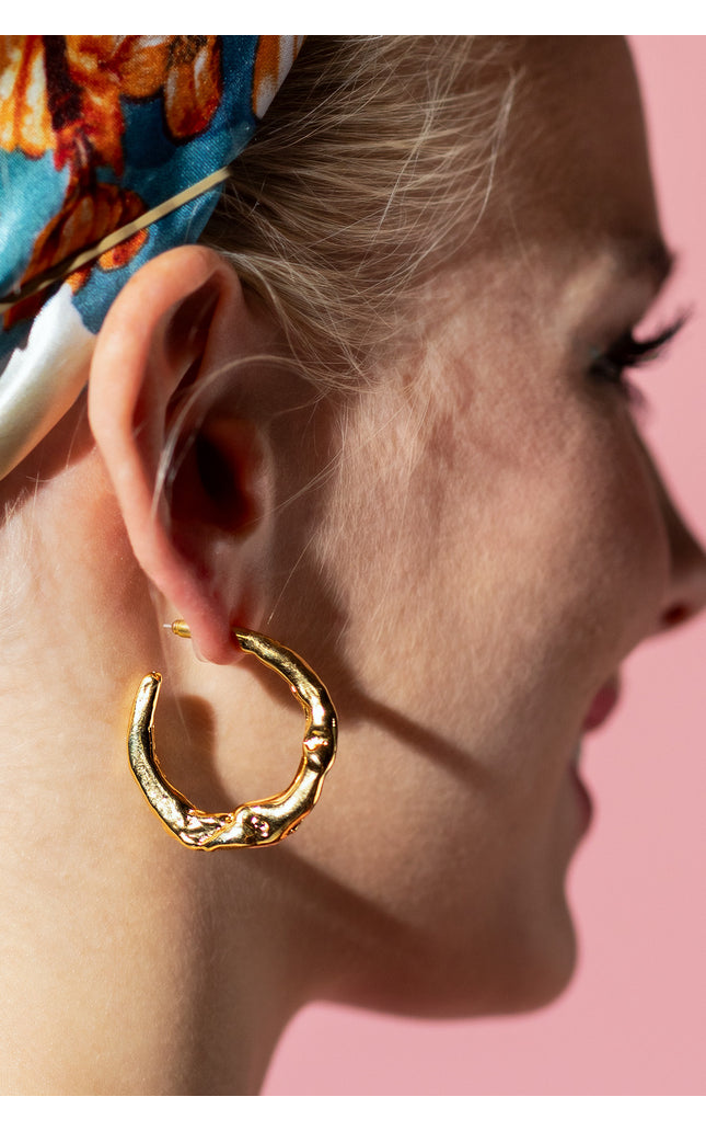 18K Gold Plated Organic Texture Hoop Earrings
