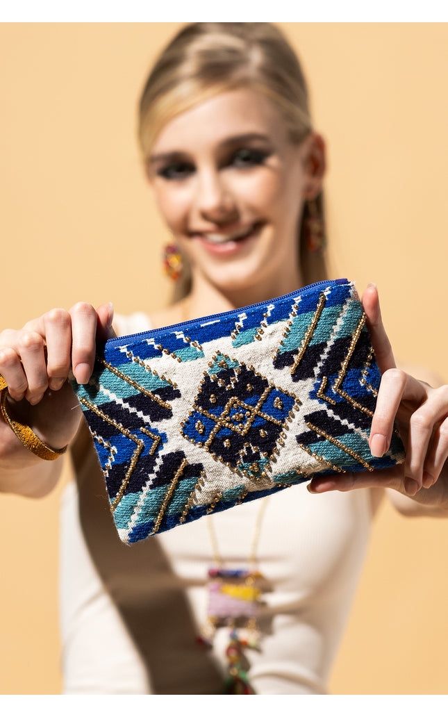 Celestial Azure Beaded Clutch