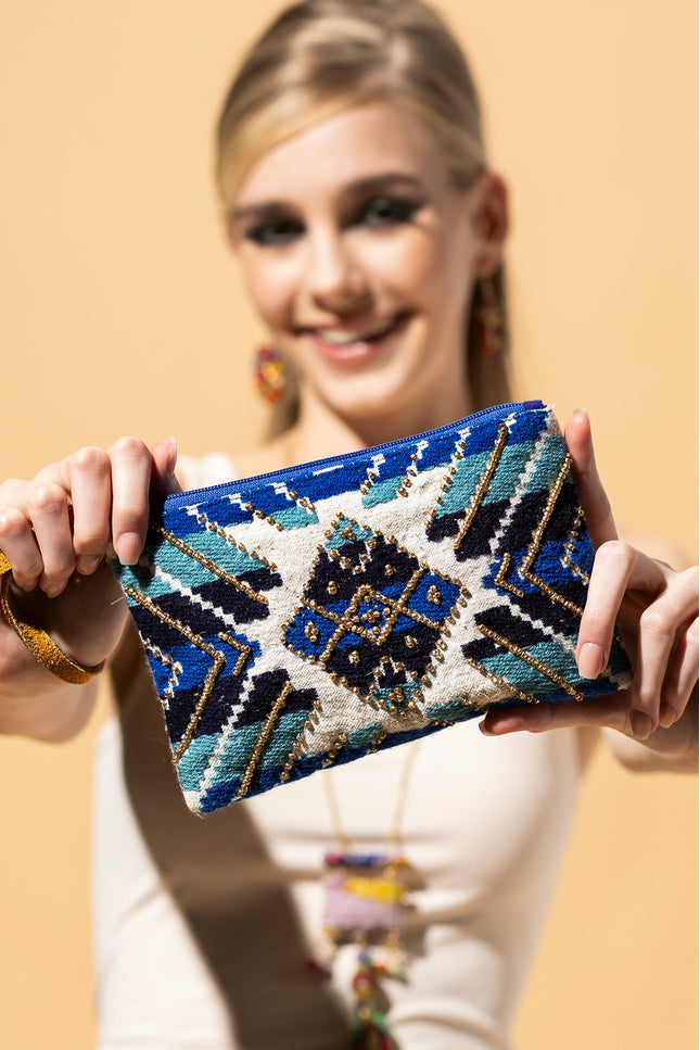 Celestial Azure Beaded Clutch
